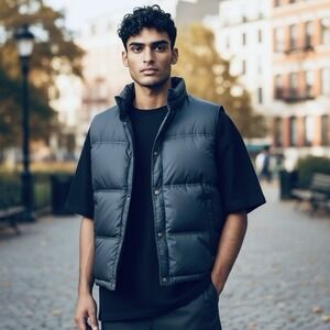 Lands End Down Vest Mens 2XL 56" Chest Puffer Snaps Quilted True Navy (Dark) NEW